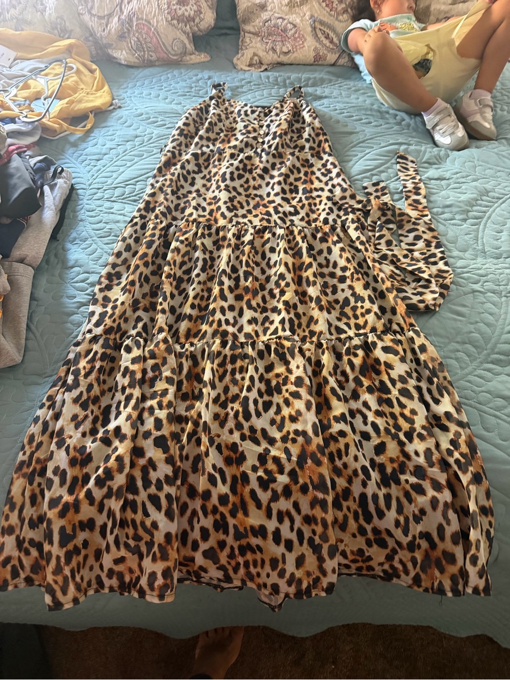 Leopard Print Tiered Maxi Dress - Beige/Brown